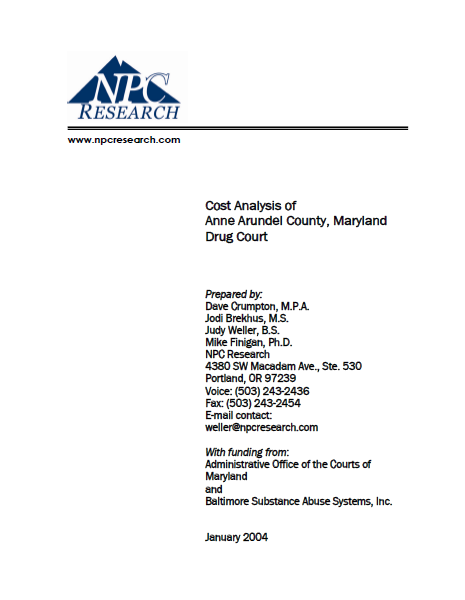 Cost Analysis of Anne Arundel County, Maryland Drug Court