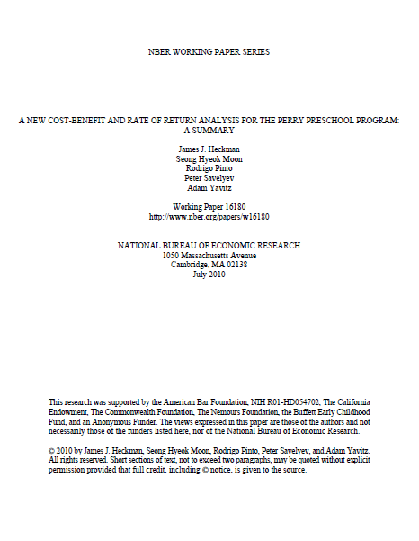 A New Cost-Benefit and Rate of Return Analysis for the Perry Preschool Program: A Summary