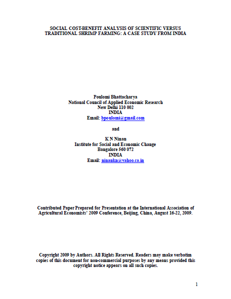 Social Cost-Benefit Analysis of Scientific Versus Traditional Shrimp Farming: A Case Study from India
