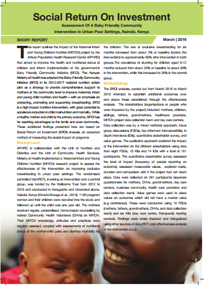 Assessment Of A Baby Friendly Community Intervention In Urban Poor Settings, Nairobi, Kenya