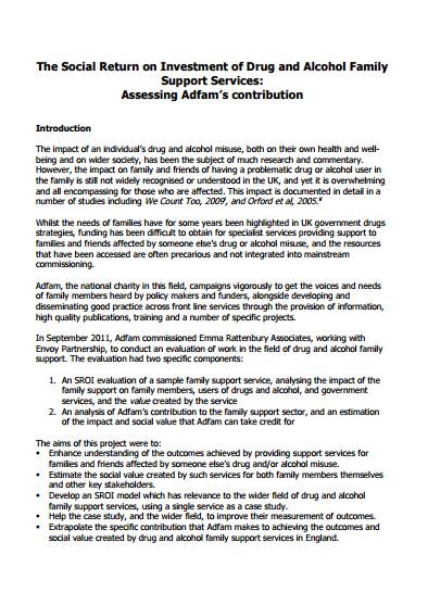 The Social Return on Investment of Drug and Alcohol Family Support Services