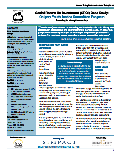 Calgary Youth Justice Committee Program SROI Case Study