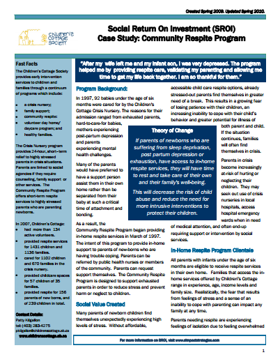 Community Respite Program SROI Case Study