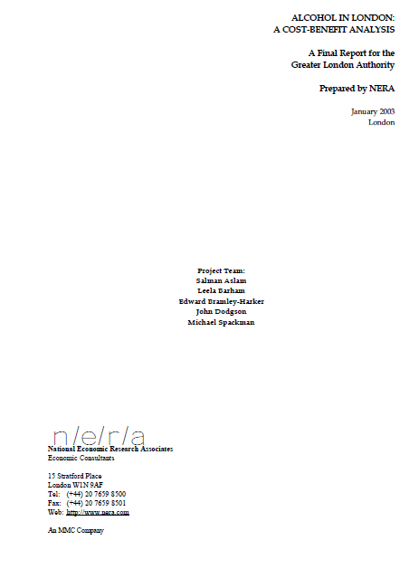 Alcohol in London: A Cost-Benefit Analysis