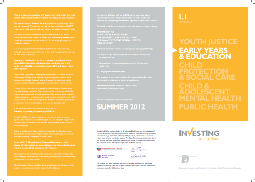 Costs & Benefits of Early Years and Education