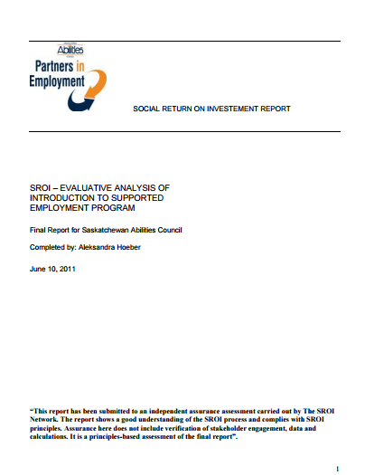 SROI Evaluative Analysis of Introduction to Supported Employment Program