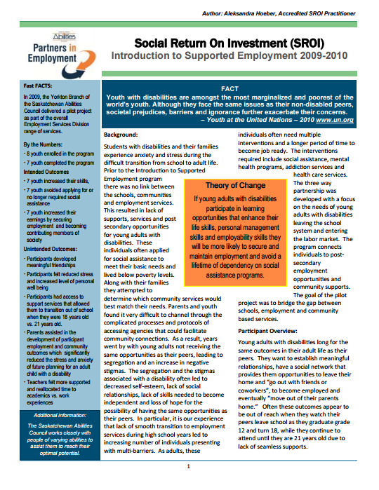 Introduction to Supported Employment 2009-2010 SROI Case Study