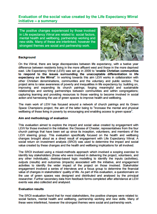 Evaluation of the social value created by the Life Expectancy Wirral initiative – a summary