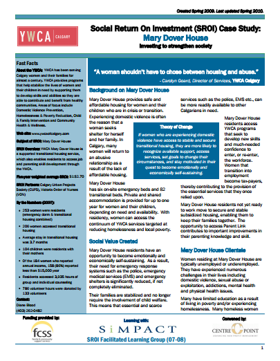 YWCA Mary Dover House SROI Case Study