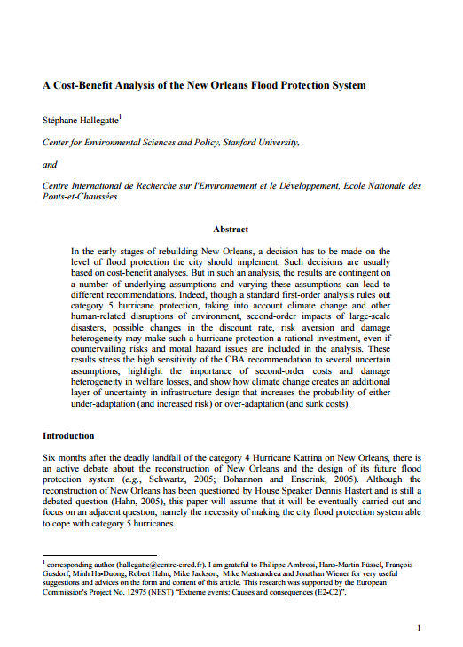 A Cost-Benefit Analysis of the New Orleans Flood Protection System