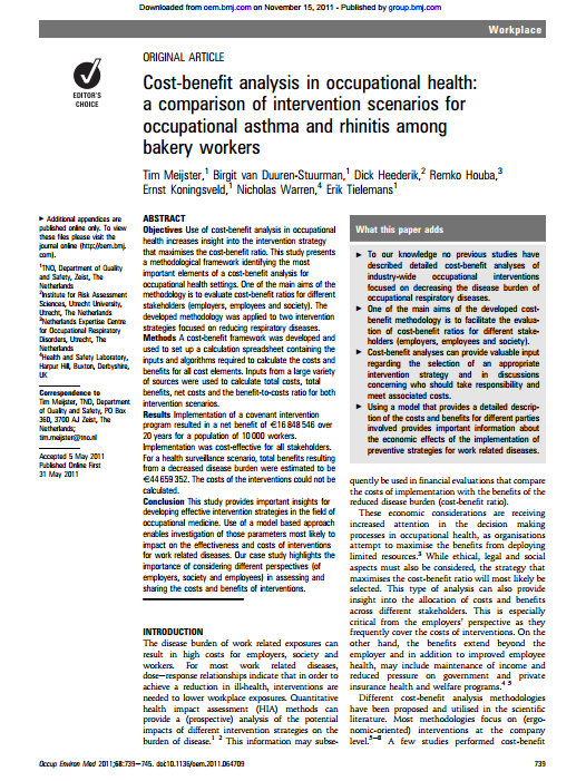 Cost benefit analysis in occupational health