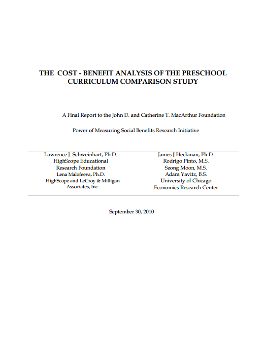 The Cost-Benefit Analysis of the Preschool Curriculum Comparison Study