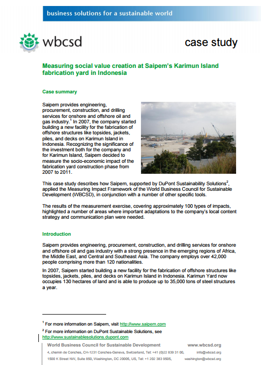 Measuring social value creation at Saipem’s Karimun Island fabrication yard in Indonesia