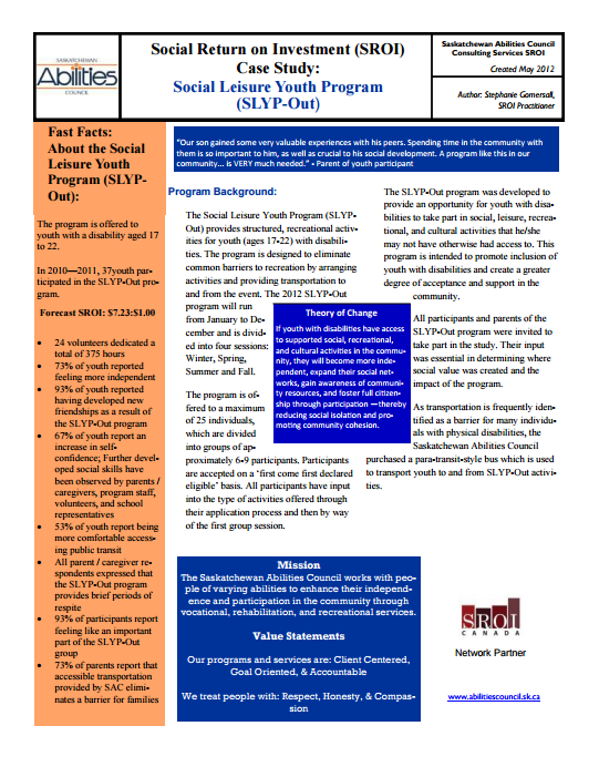 Social Leisure Youth Program SROI Case Study