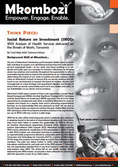 Think Piece: SROI analysis of heath services delivered on the streets of Moshi, Tanzania
